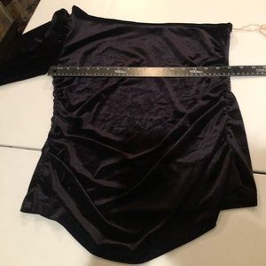 Boston Proper size large black velour one shoulder top shirred at sides
